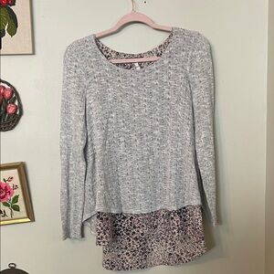 Gray Women's Sweater with Floral Layer